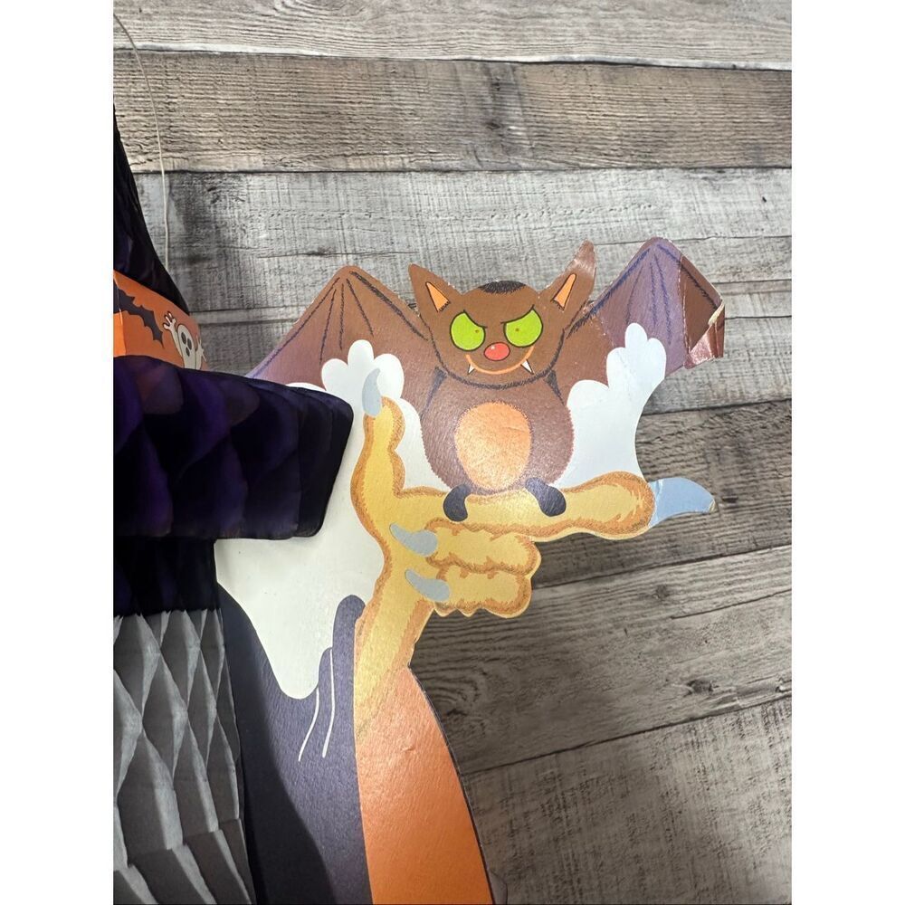 Vintage Danish Amscan Halloween Witch Black Cat Bat Honeycomb Hanging Decoration - Picture 3 of 5